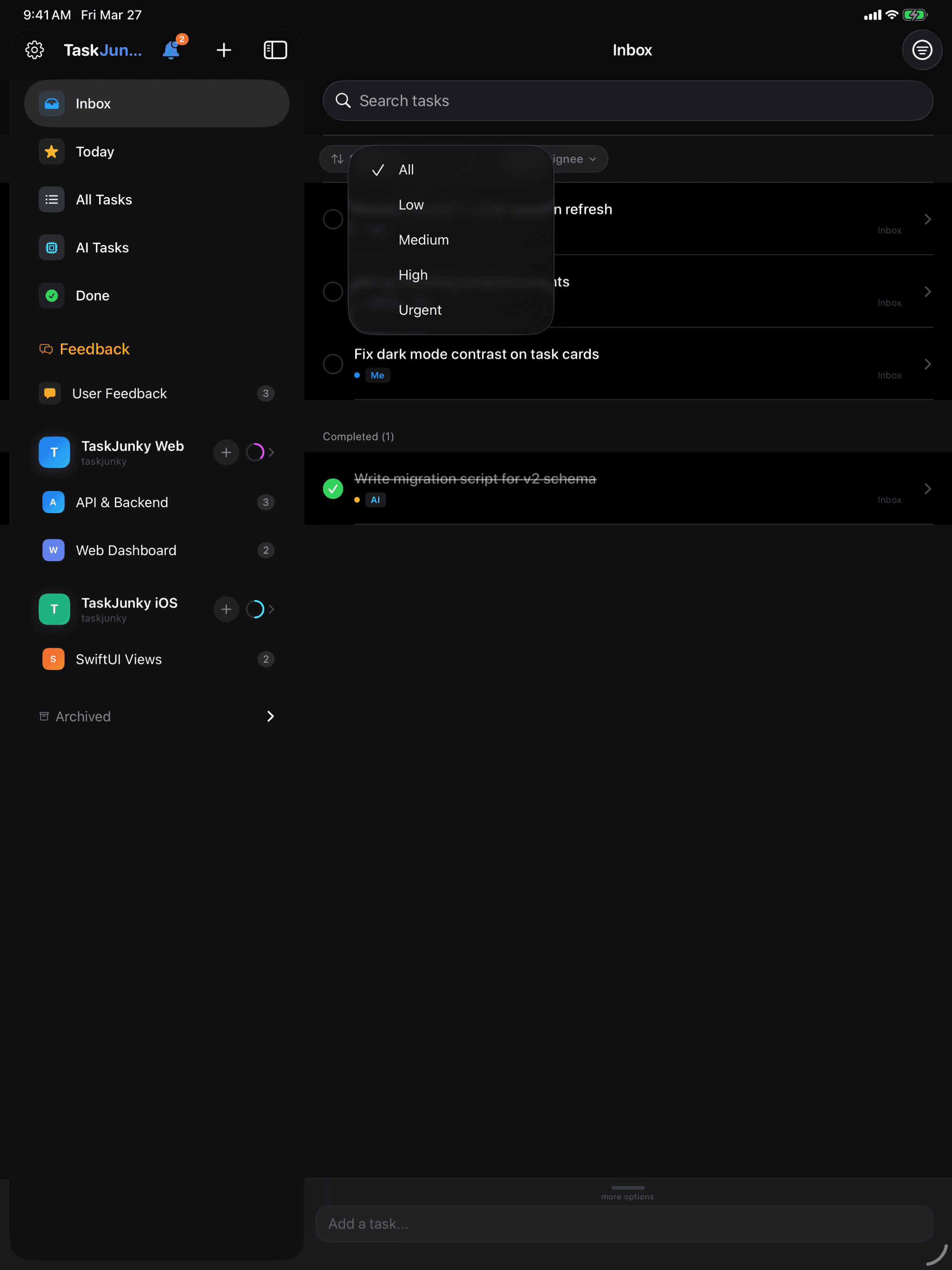 TaskJunky task detail view on iPad